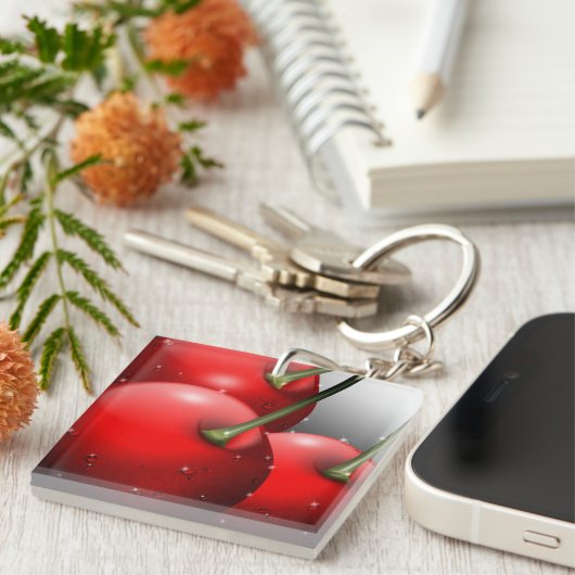 Kersen met dauwdruppels sleutelhanger (Voorkant Rechts)