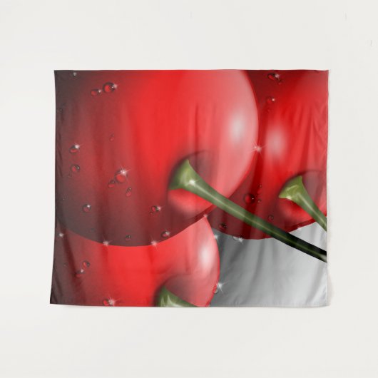 Kersen met dauwdruppels wandkleed (Voorkant (horizontaal))