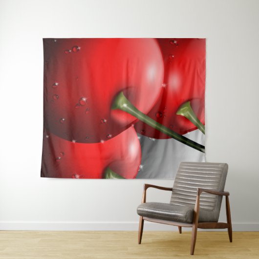 Kersen met dauwdruppels wandkleed (In Situ (horizontaal))