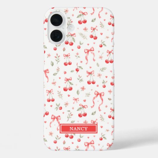 Kersen Met Rode Coquette Strikken Met Monogram Case-Mate iPhone Case (Achterkant)
