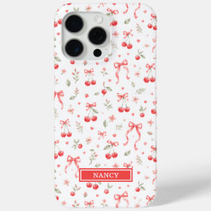 Kersen Met Rode Coquette Strikken Met Monogram iPhone 15 Pro Max Hoesje