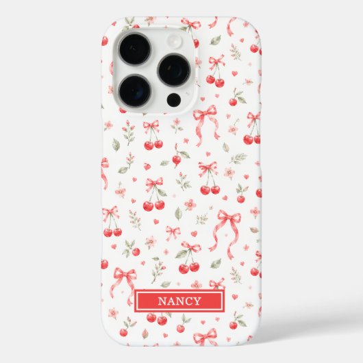 Kersen Met Rode Coquette Strikken Met Monogram Case-Mate iPhone Case (Achterkant)