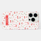 Kersen Met Rode Coquette Strikken Met Monogram Case-Mate iPhone Case (Achterkant (horizontaal))