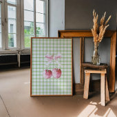Kersen met Roze Bow Green Plaid Coquette Poster