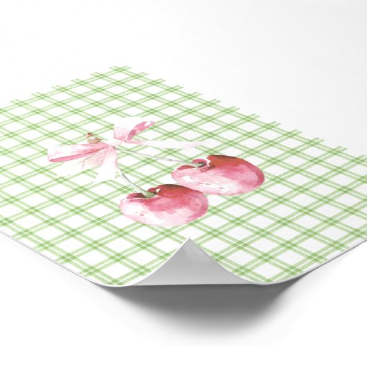Kersen met Roze Bow Green Plaid Coquette Poster (Hoek)
