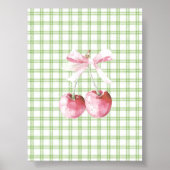 Kersen met Roze Bow Green Plaid Coquette Poster (Voorkant)