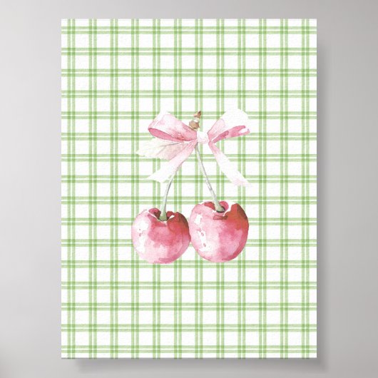 Kersen met Roze Bow Green Plaid Coquette Poster (Voorkant)