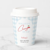 Kersen op Blauw Geruit Baby shower Papieren Bekers (Voorkant)