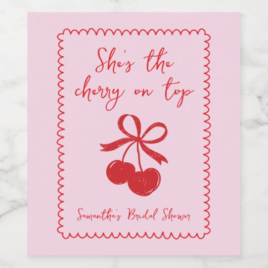 Kersen op Bow Bow Hand getrokken Vrijgezellenfeest Wijn Etiket (Enkel label)