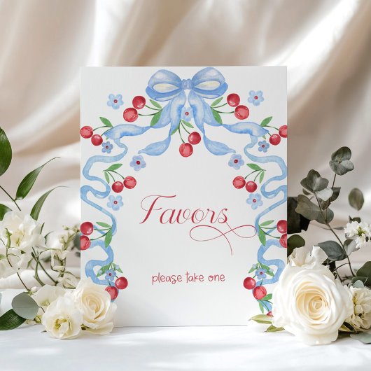Kersen op de top Blue Bow Favors Baby shower Poster