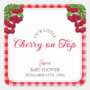 Kersen op de top Herfst Gingham Plaid Baby shower Vierkante Sticker