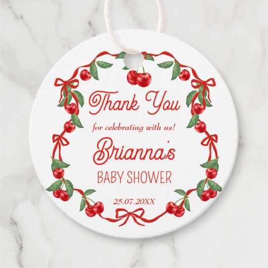 Kersen op de top lint baby shower gunst bedankjes labels (Voorkant)
