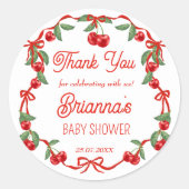Kersen op de top lint baby shower gunst ronde sticker (Voorkant)