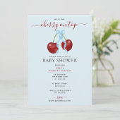 Kersen op de top Modern Baby shower Blue Bow Boy Kaart (Staand voorkant)