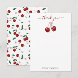 Kersen op de top Modern Baby shower Pink Bow Girl Bedankkaart