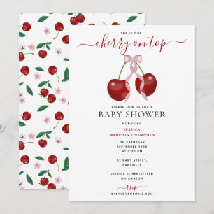 Kersen op de top Modern Baby shower Pink Bow Girl Kaart