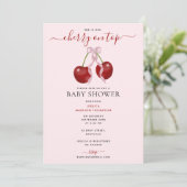 Kersen op de top Modern Baby shower Pink Bow Girl Kaart (Staand voorkant)