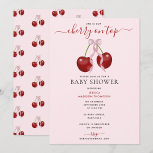Kersen op de top Modern Baby shower Pink Bow Girl Kaart
