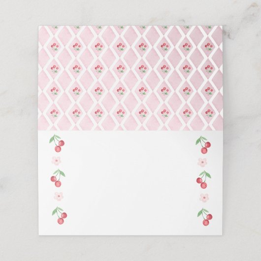 Kersen op de top Roze Baby shower eten Plaatskaartje (Buitenkant ongevouwen)