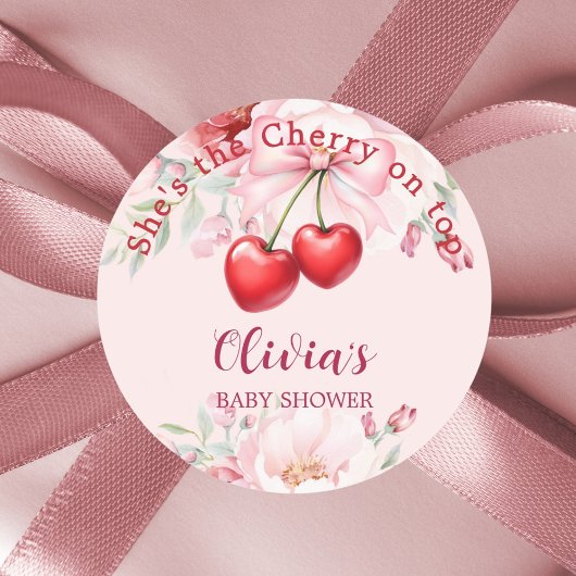 Kersen op de top roze boeg bloemen Baby shower Ronde Sticker