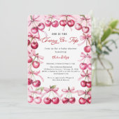 Kersen op de top Roze boogbessen Baby Meisje Douch Kaart (Staand voorkant)