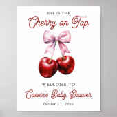 Kersen op de top Roze Bow Baby shower Welkomstbord Poster (Voorkant)