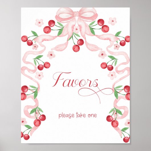 Kersen op de top roze Bow Favors Baby shower Poster (Voorkant)