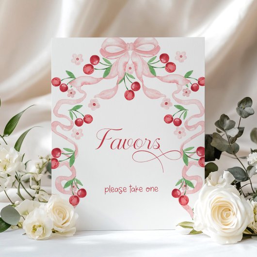 Kersen op de top roze Bow Favors Baby shower Poster