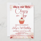 Kersen op de top Roze Bow Girl verjaardagsuitnodig Kaart (Voorkant)