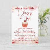 Kersen op de top Roze Bow Girl verjaardagsuitnodig Kaart (Staand voorkant)