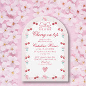 Kersen op de top Roze strik Rood Baby shower Kaart