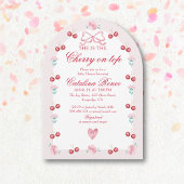 Kersen op de top Roze strik Rood Baby shower Kaart