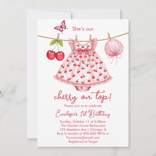 Kersen op de top! Uitnodiging eerste verjaardag (Voorkant)