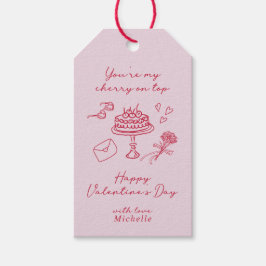 Kersen op de top Valentijnsdag Pink Bow Cadeaulabel
