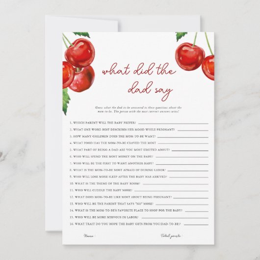 Kersen op de top Wat zei de vader Baby shower Feestdagenkaart (Voorkant)