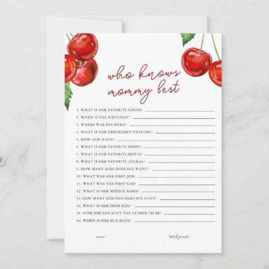 Kersen op de top Wie kent mama beste Baby shower Feestdagenkaart (Voorkant)