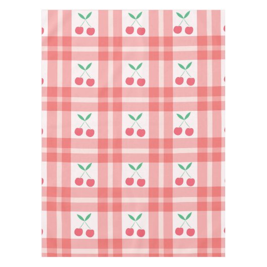 Kersen op een rode geruite gingham patroon  tafelkleed (Voorkant)