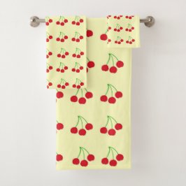 Kersen op gele keukenset bad handdoek