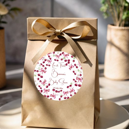 Kersen op het bovenste lint grillige baby shower g ronde sticker