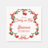 Kersen op het bovenste lint grillige verjaardag mo servet (Voorkant)