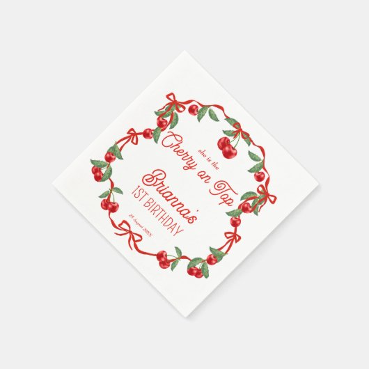 Kersen op het bovenste lint grillige verjaardag mo servet (Hoek)