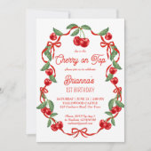 Kersen op het bovenste lint grillige verjaardagsfe kaart (Voorkant)