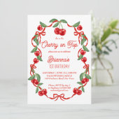 Kersen op het bovenste lint grillige verjaardagsfe kaart (Staand voorkant)