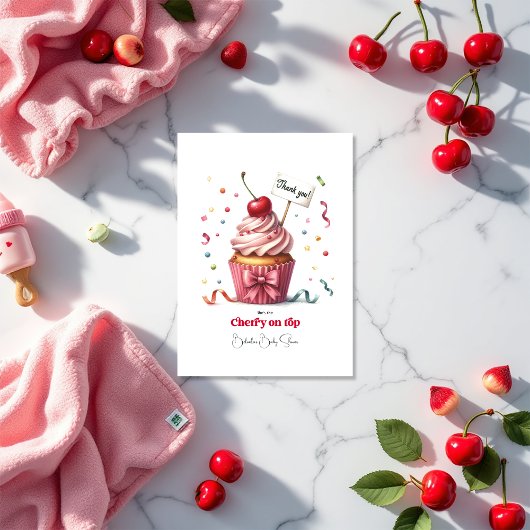 Kersen op het hoogste Baby shower Bedankkaart