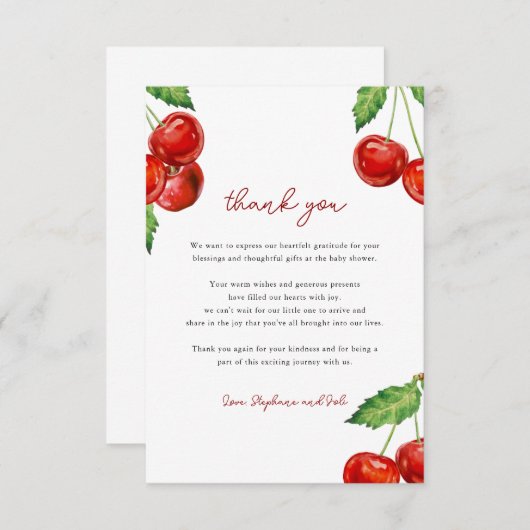 Kersen op het hoogste Baby shower Bedankkaart (Voorkant / Achterkant)