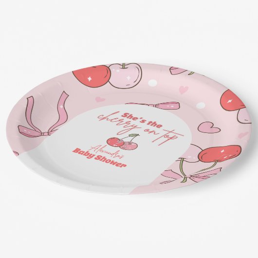 Kersen op het hoogste Baby shower Papieren Bordje (Gekanteld)
