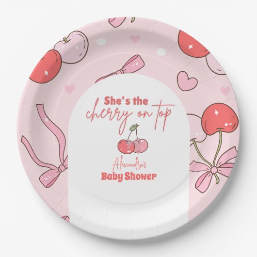 Kersen op het hoogste Baby shower Papieren Bordje (Voorkant)