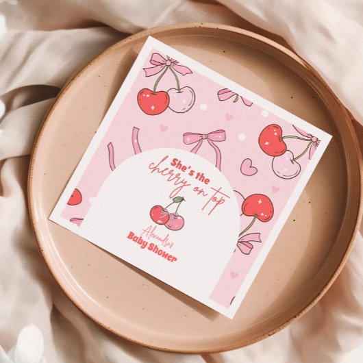 Kersen op het hoogste Baby shower Servet