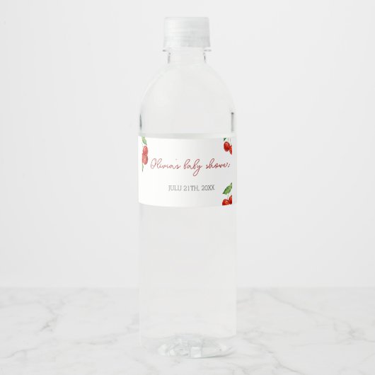 Kersen op het hoogste Baby shower Waterfles Etiket (Voorkant)