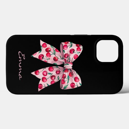 Kersen op Roze strik, Schattige, Modern, Waterverf Case-Mate iPhone Case (Achterkant (horizontaal))